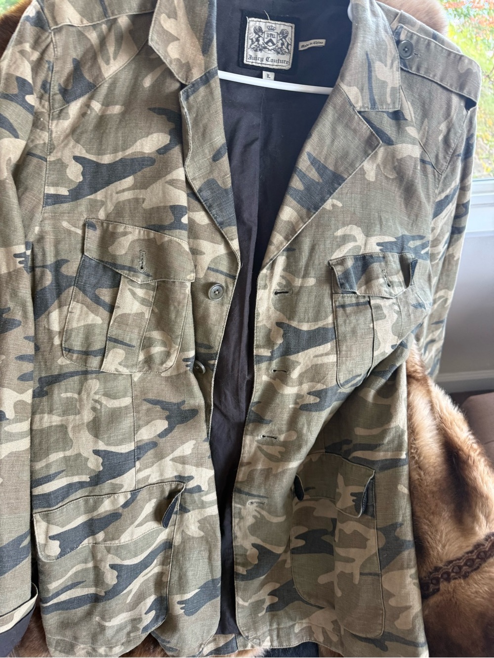 Juicy Couture Camouflage Military Field Jacket in Olive & Black